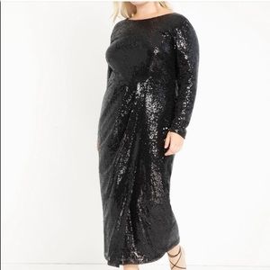 Eloquii Black Long Sleeve Sequin Maxi Dress. Sz. 16